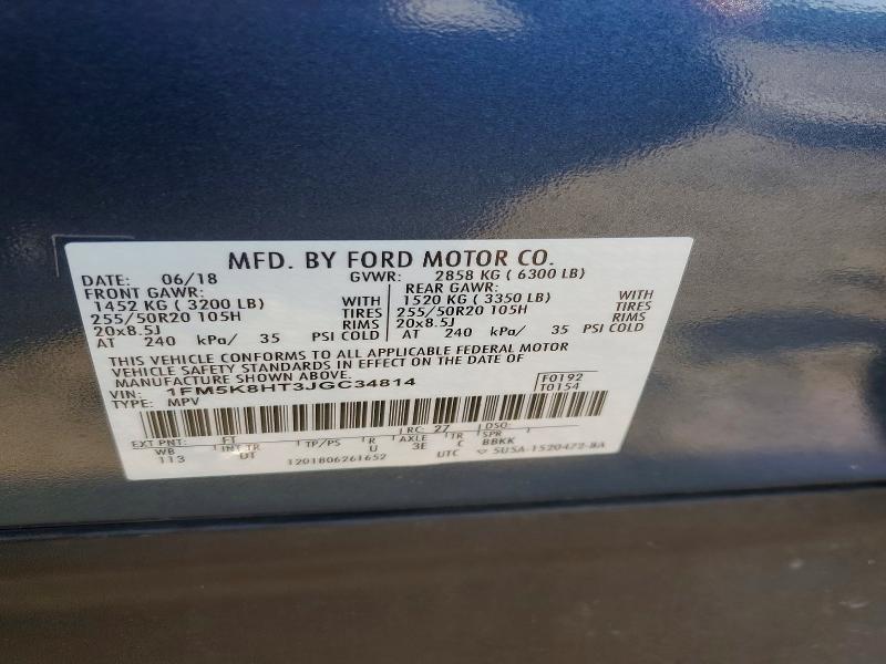 Aukcja sprzedaży 2018 Ford Explorer, vin: 1FM5K8HT3JGC34814, numer aukcji: 67297626