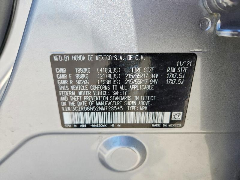 Aukcja sprzedaży 2022 Honda Hr-v, vin: 3CZRU6H52NM728545, numer aukcji: 67619046
