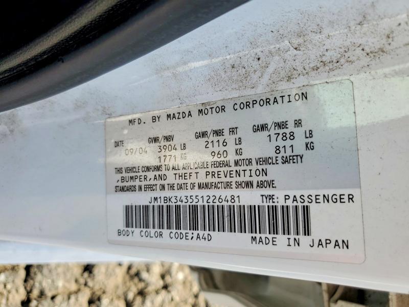 Продаж на аукціоні авто 2005 Mazda 3, vin: JM1BK343551226481, номер лоту: 68714176