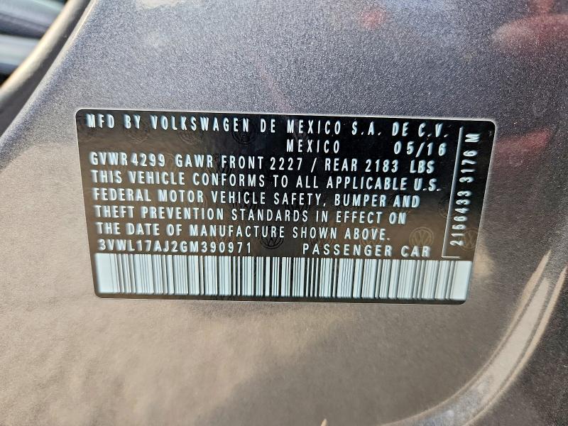 Продажа на аукционе авто 2016 Volkswagen Jetta, vin: 3VWL17AJ2GM390971, номер лота: 68348046
