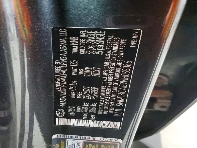67607746 :رقم المزاد ، 5NMJBCAE9NH035086 vin ، 2022 Hyundai Tucson مزاد بيع