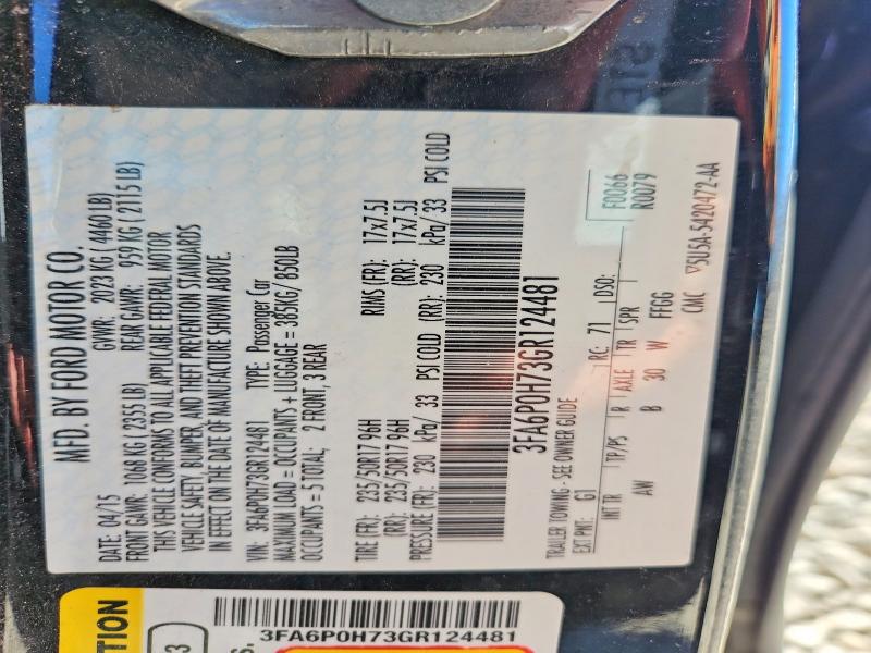 Продаж на аукціоні авто 2016 Ford Fusion, vin: 3FA6P0H73GR124481, номер лоту: 70097266