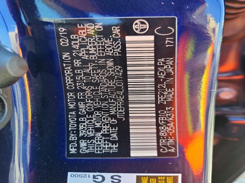 Aukcja sprzedaży 2020 Toyota Corolla, vin: JTDEPRAE4LJ017429, numer aukcji: 68825616