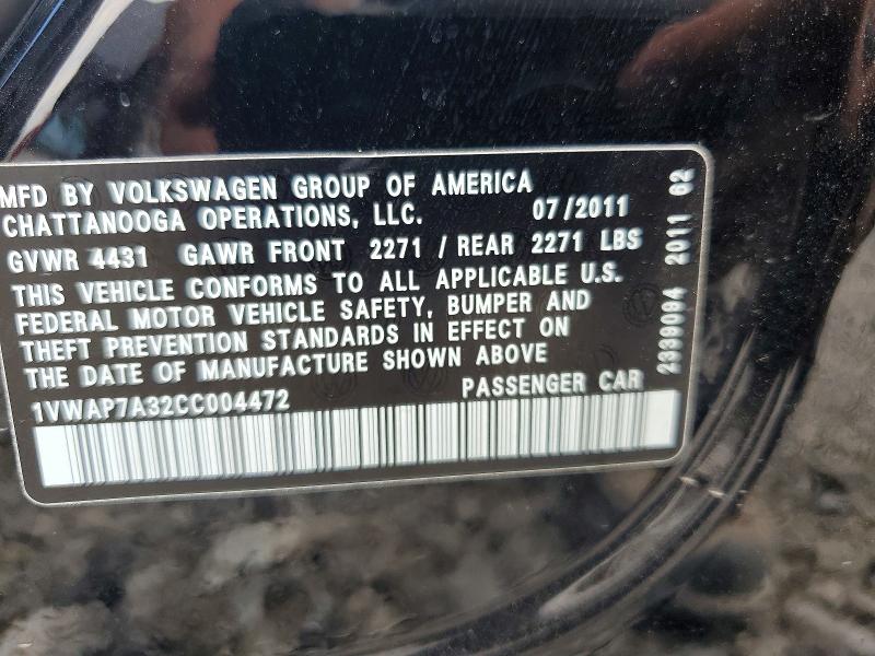 Продажа на аукционе авто 2012 Volkswagen Passat, vin: 1VWAP7A32CC004472, номер лота: 67596446