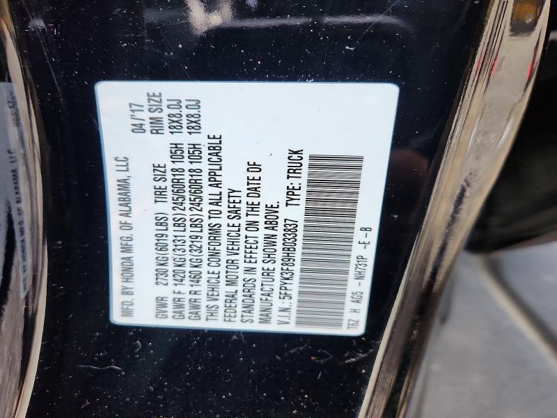 Aukcja sprzedaży 2017 Honda Ridgeline, vin: 5FPYK3F89HB033837, numer aukcji: 70339416