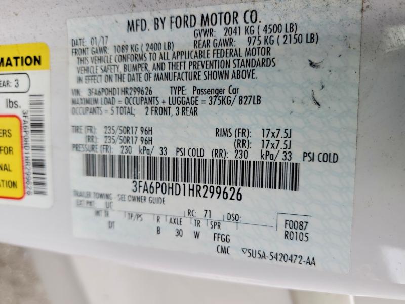2017 Ford Fusion მანქანა იყიდება აუქციონზე, vin: 3FA6P0HD1HR299626, აუქციონის ნომერი: 68230196