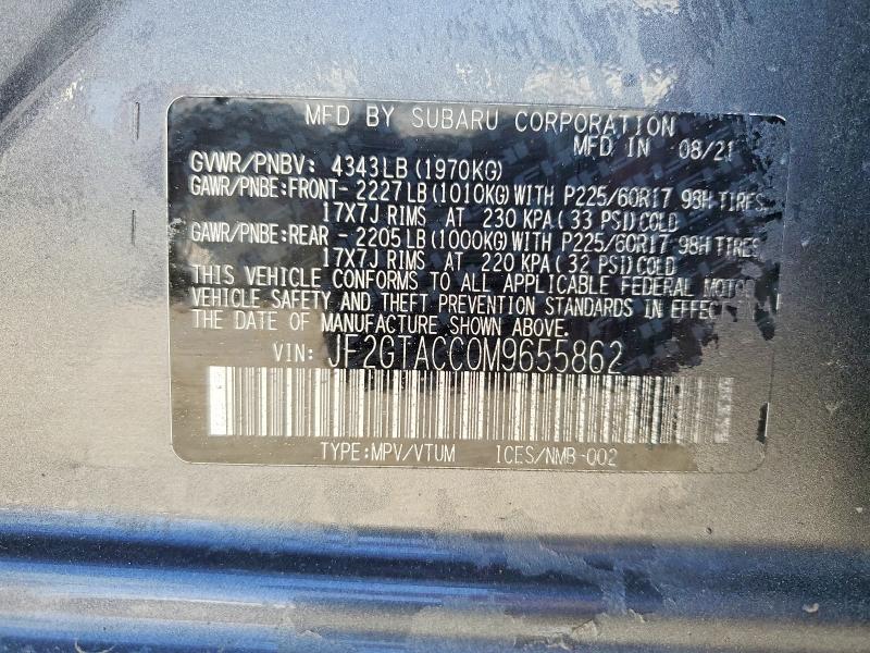 71050536 :رقم المزاد ، JF2GTACC0M9655862 vin ، 2021 Subaru Crosstrek مزاد بيع
