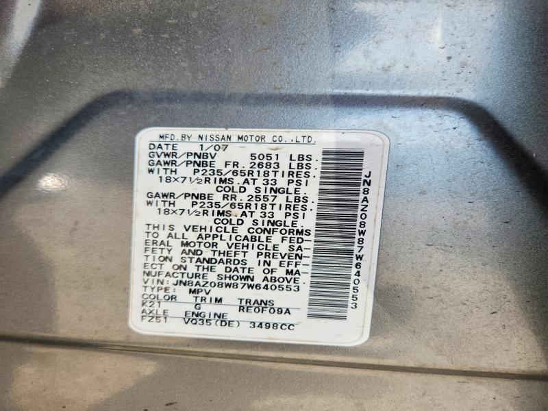 Auction sale of the 2007 Nissan Murano, vin: JN8AZ08W87W640553, lot number: 67428896