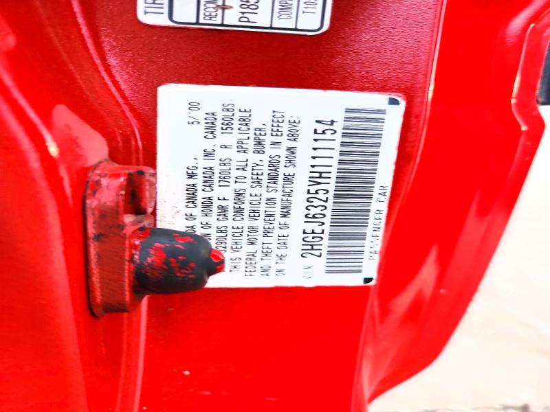 Aukcja sprzedaży 2000 Honda Civic, vin: 2HGEJ6325YH111154, numer aukcji: 68879166