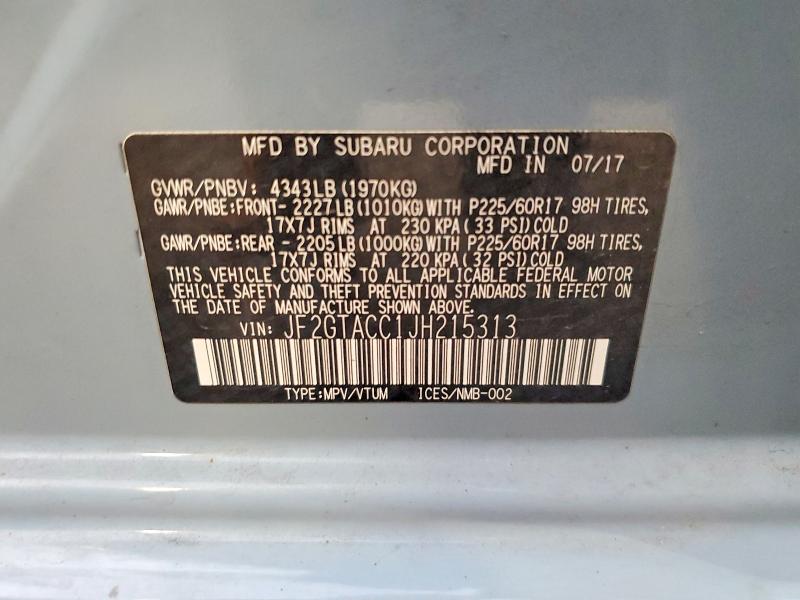 65966666 :رقم المزاد ، JF2GTACC1JH215313 vin ، 2018 Subaru Crosstrek مزاد بيع