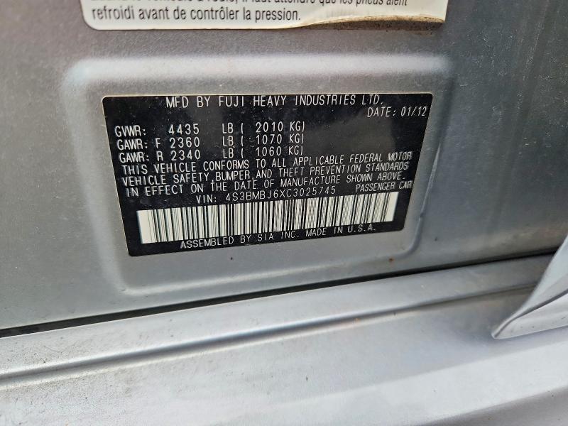 Aukcja sprzedaży 2012 Subaru Legacy, vin: 4S3BMBJ6XC3025745, numer aukcji: 70084516