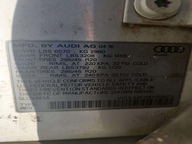 Продаж на аукціоні авто 2017 Audi Q7, vin: WA1LAAF70HD015374, номер лоту: 69754076