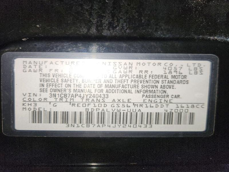 2018 Nissan Sentra მანქანა იყიდება აუქციონზე, vin: 3N1CB7AP4JY240433, აუქციონის ნომერი: 70737796