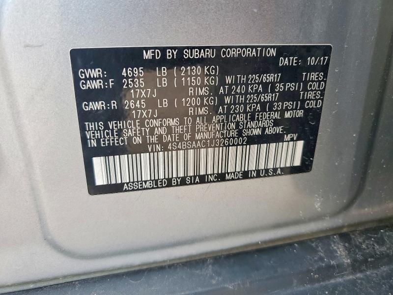 Aukcja sprzedaży 2018 Subaru Outback, vin: 4S4BSAAC1J3260002, numer aukcji: 67861836