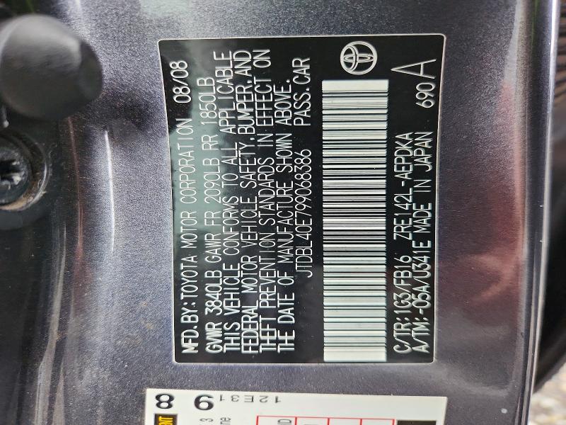 69669906 :رقم المزاد ، JTDBL40E799068386 vin ، 2009 Toyota Corolla مزاد بيع