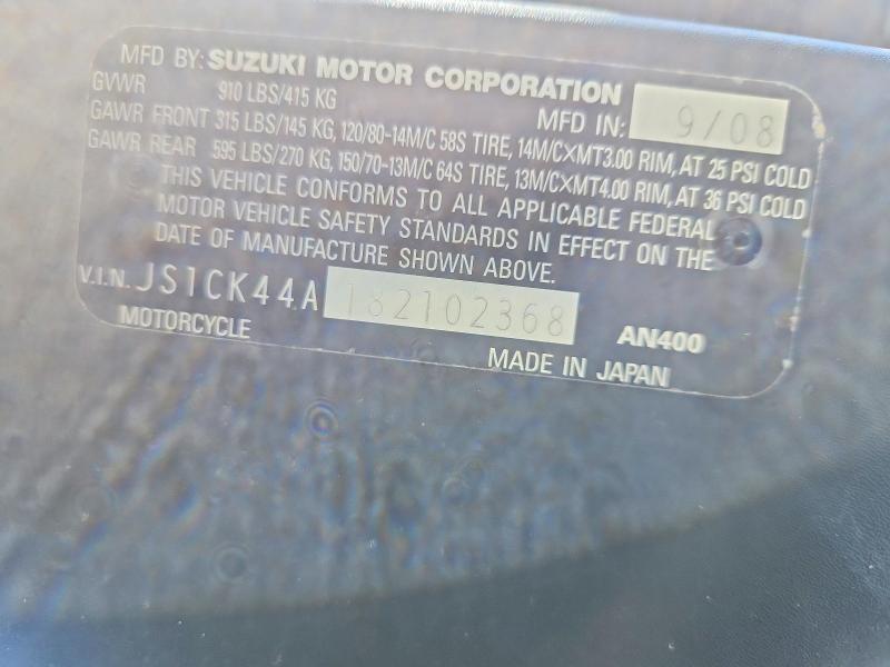 Aukcja sprzedaży 2008 Suzuki An400, vin: JS1CK44A182102368, numer aukcji: 68809026