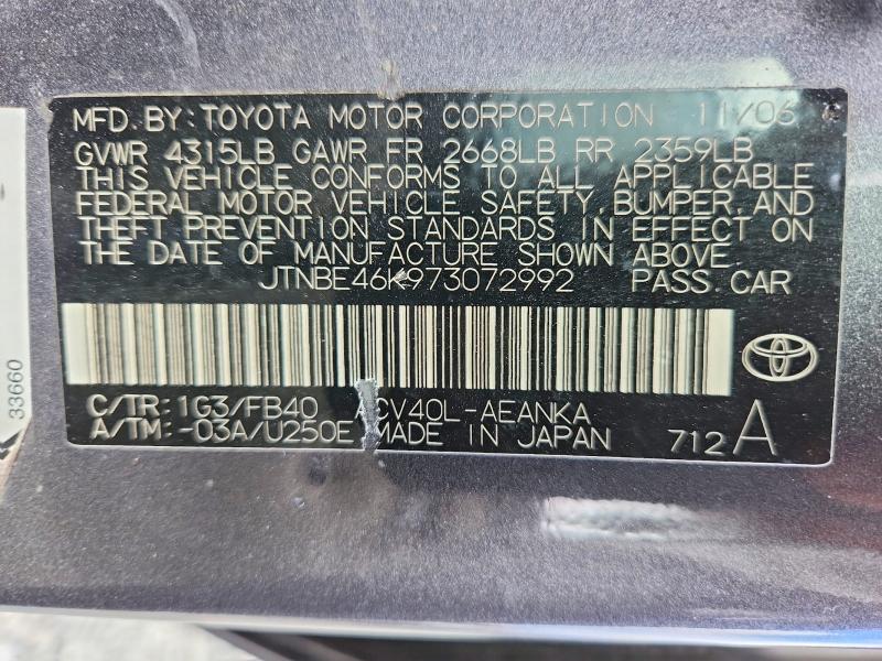 Aukcja sprzedaży 2007 Toyota Camry, vin: JTNBE46K973072992, numer aukcji: 69563046
