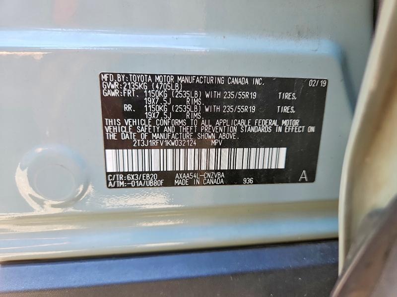 Продаж на аукціоні авто 2019 Toyota Rav4, vin: 2T3J1RFV1KW032124, номер лоту: 67706276