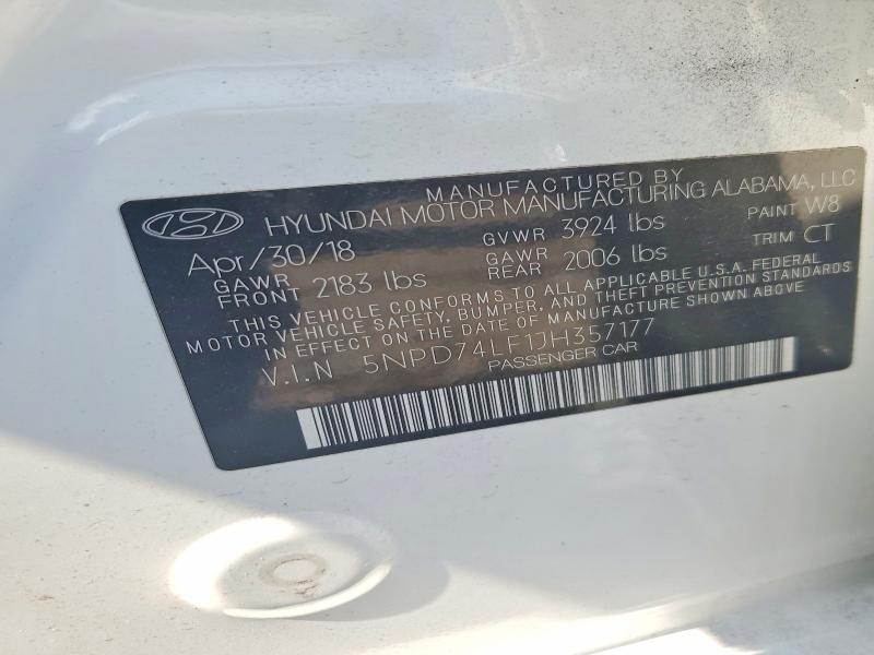2018 Hyundai Elantra მანქანა იყიდება აუქციონზე, vin: 5NPD74LF1JH357177, აუქციონის ნომერი: 67323776
