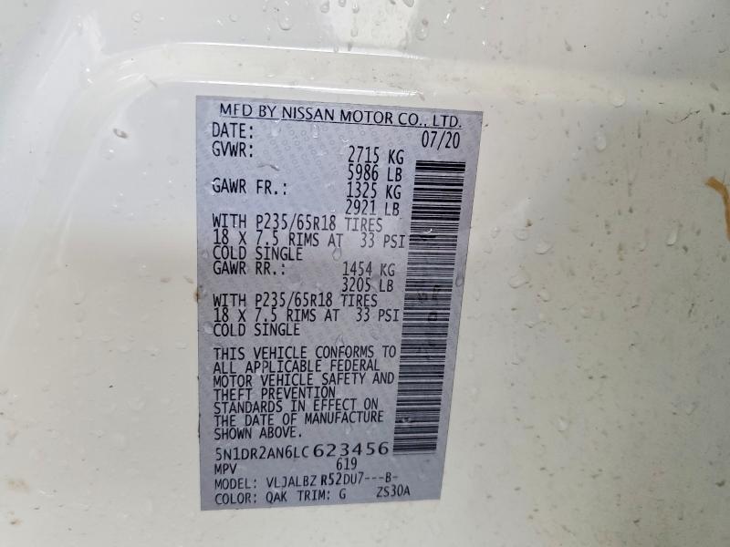 2020 Nissan Pathfinder მანქანა იყიდება აუქციონზე, vin: 5N1DR2AN6LC623456, აუქციონის ნომერი: 68647366