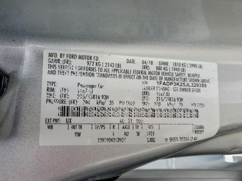 2018 Ford Focus მანქანა იყიდება აუქციონზე, vin: 1FADP3K25JL329389, აუქციონის ნომერი: 68301386