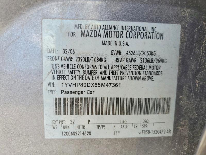 Продаж на аукціоні авто 2006 Mazda 6, vin: 1YVHP80DX65M47361, номер лоту: 66858526