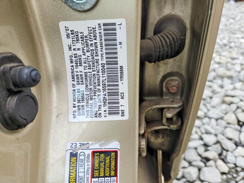 Продажа на аукционе авто 2007 Honda Civic, vin: 1HGFA16597L110040, номер лота: 69745986