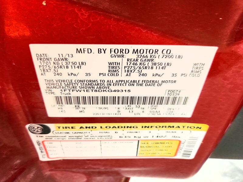 Продаж на аукціоні авто 2013 Ford F150, vin: 1FTFW1ET8DKG49315, номер лоту: 68811356