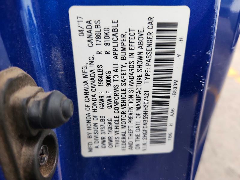 2017 Honda Civic მანქანა იყიდება აუქციონზე, vin: 2HGFC4B59HH307421, აუქციონის ნომერი: 70535766