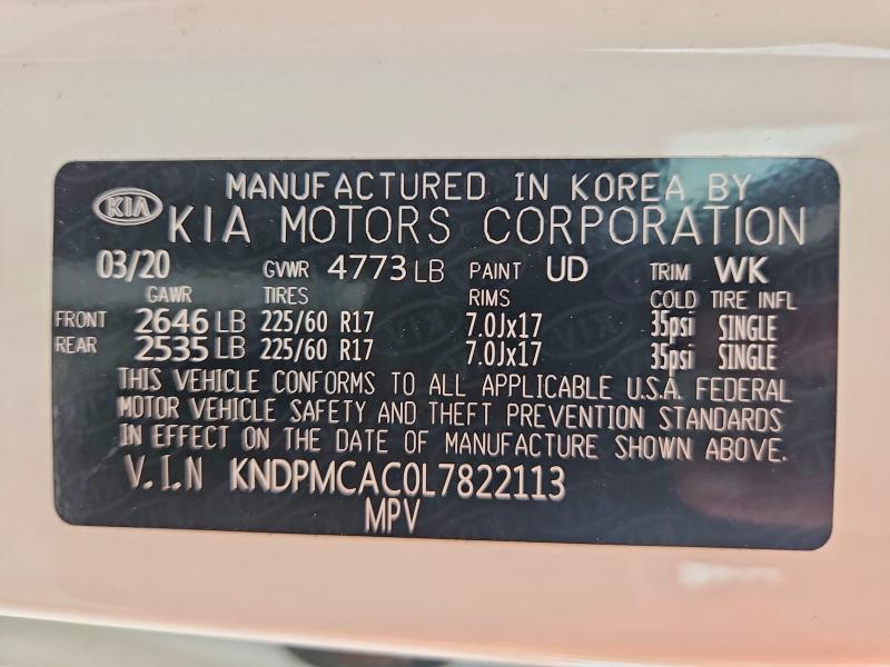 2020 Kia Sportage მანქანა იყიდება აუქციონზე, vin: KNDPMCAC0L7822113, აუქციონის ნომერი: 68094296