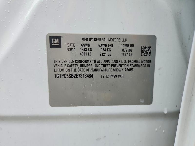 69875776 :رقم المزاد ، 1G1PC5SB2E7318484 vin ، 2014 Chevrolet Cruze مزاد بيع