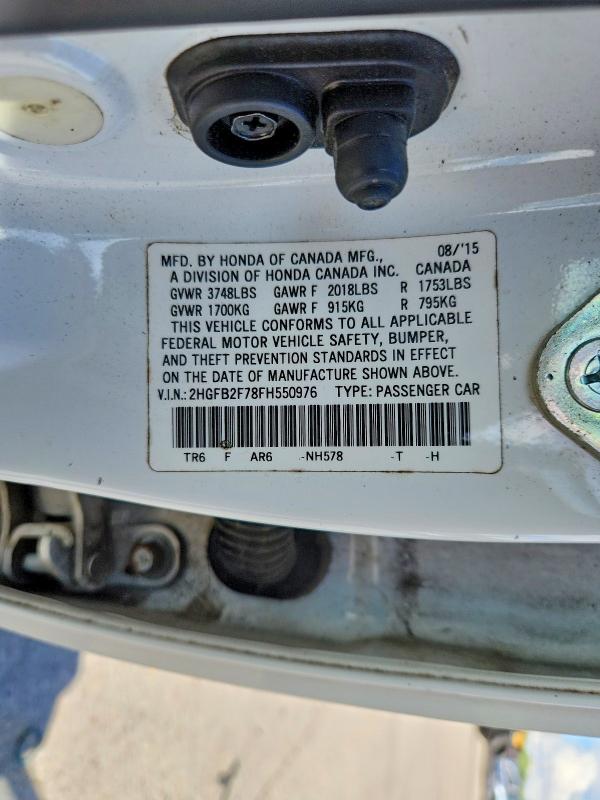 69050996 :رقم المزاد ، 2HGFB2F78FH550976 vin ، 2015 Honda Civic مزاد بيع