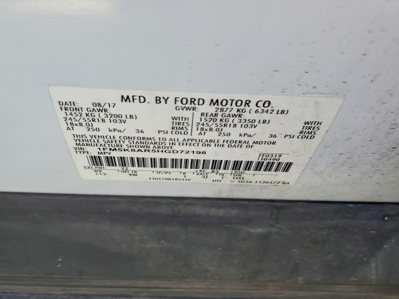 2017 Ford Explorer მანქანა იყიდება აუქციონზე, vin: 1FM5K8AR5HGD72198, აუქციონის ნომერი: 69158026