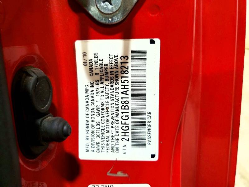 Aukcja sprzedaży 2010 Honda Civic, vin: 2HGFG1B81AH518213, numer aukcji: 70332686