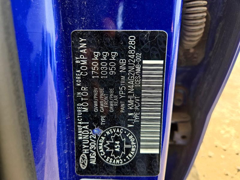 65706196 :رقم المزاد ، KMHLN4AG2NU248280 vin ، 2022 Hyundai Elantra مزاد بيع