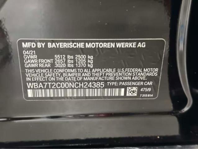 Продаж на аукціоні авто 2022 Bmw 740, vin: WBA7T2C00NCH24385, номер лоту: 67918016