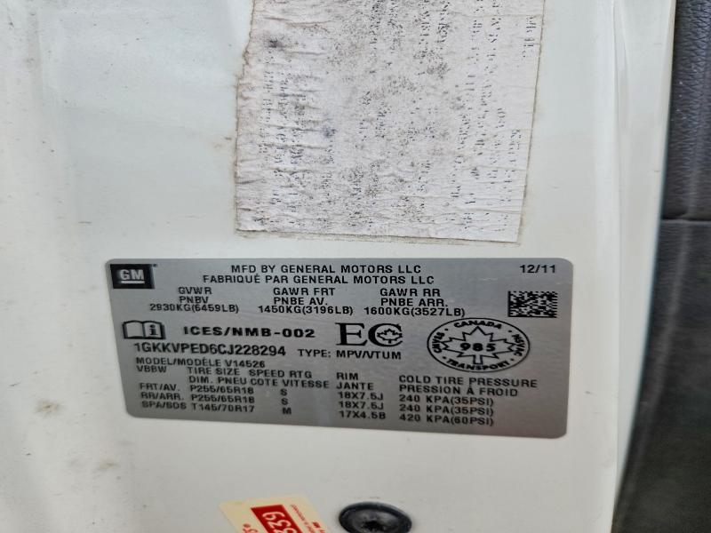 68842616 :رقم المزاد ، 1GKKVPED6CJ228294 vin ، 2012 Gmc Acadia مزاد بيع