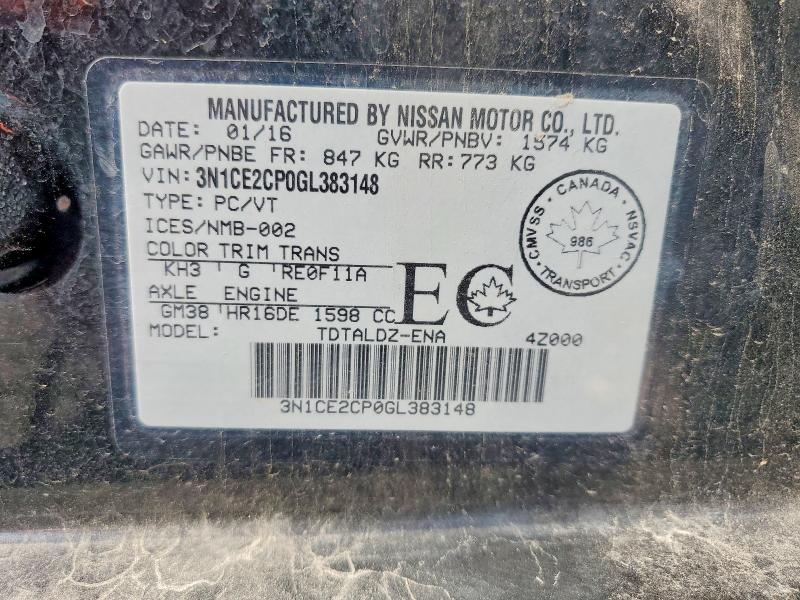 Продажа на аукционе авто 2016 Nissan Versa Note, vin: 3N1CE2CP0GL383148, номер лота: 69594196