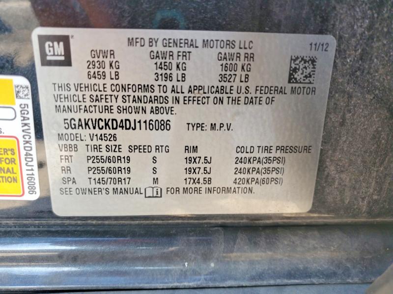 68930256 :رقم المزاد ، 5GAKVCKD4DJ116086 vin ، 2013 Buick Enclave مزاد بيع