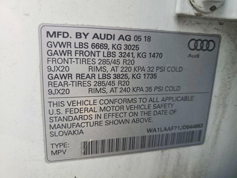 Продаж на аукціоні авто 2018 Audi Q7, vin: WA1LAAF71JD044663, номер лоту: 71070626