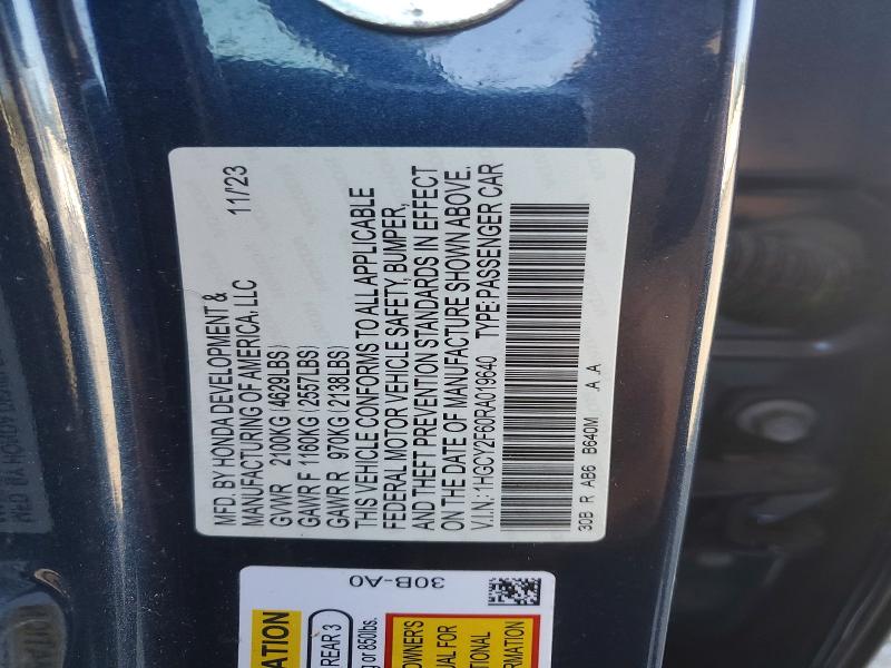 2024 Honda Accord მანქანა იყიდება აუქციონზე, vin: 1HGCY2F60RA019640, აუქციონის ნომერი: 67521986
