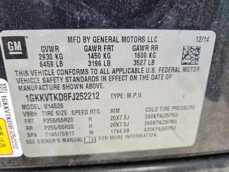 69290446 :رقم المزاد ، 1GKKVTKD8FJ252212 vin ، 2015 Gmc Acadia مزاد بيع