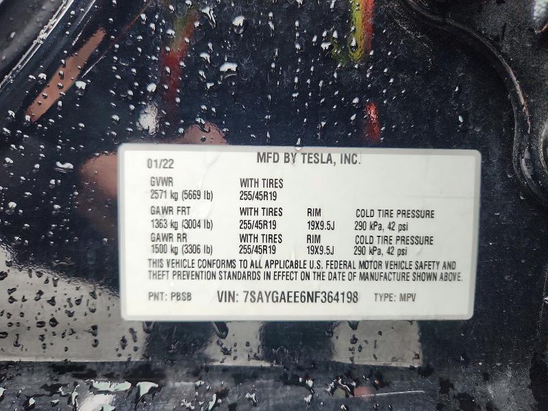 Aukcja sprzedaży 2022 Tesla Model Y, vin: 7SAYGAEE6NF364198, numer aukcji: 68082356