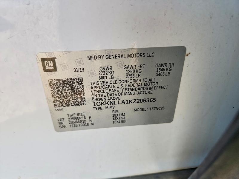 Aukcja sprzedaży 2019 Gmc Acadia, vin: 1GKKNLLA1KZ206365, numer aukcji: 70127326
