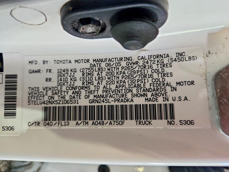 Auction sale of the 2005 Toyota Tacoma, vin: 5TELU42NX5Z106531        , lot number: 69068496