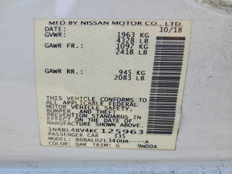 Продажа на аукционе авто 2019 Nissan Altima, vin: 1N4BL4BV4KC125963, номер лота: 69874556