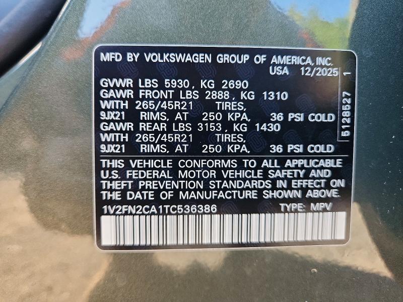 69322096 :رقم المزاد ، 1V2FN2CA1TC536386 vin ، 2026 Volkswagen Atlas مزاد بيع