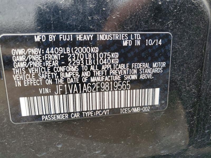 Aukcja sprzedaży 2015 Subaru Wrx, vin: JF1VA1A62F9819565, numer aukcji: 70650606