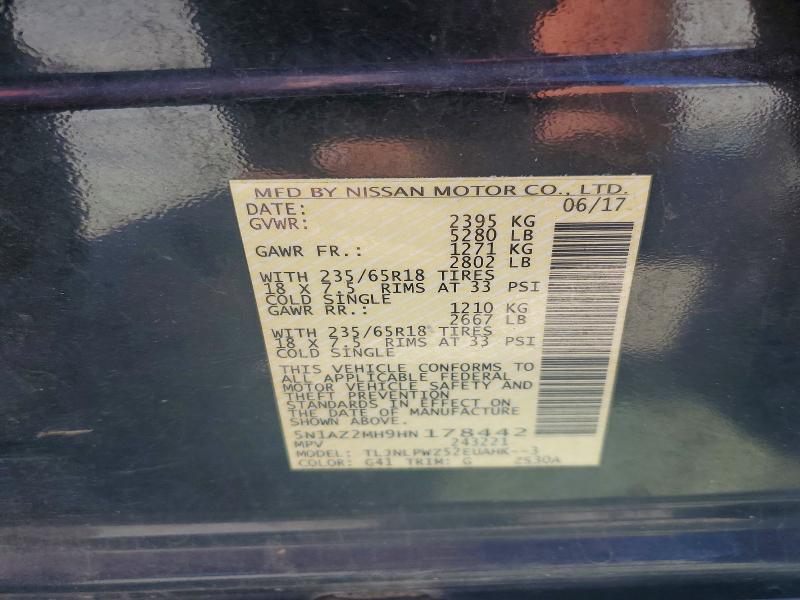 2017 Nissan Murano მანქანა იყიდება აუქციონზე, vin: 5N1AZ2MH9HN178442, აუქციონის ნომერი: 69235566