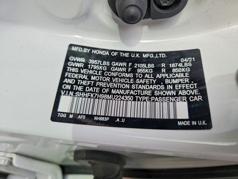 Aukcja sprzedaży 2021 Honda Civic, vin: SHHFK7H98MU224350, numer aukcji: 69759006